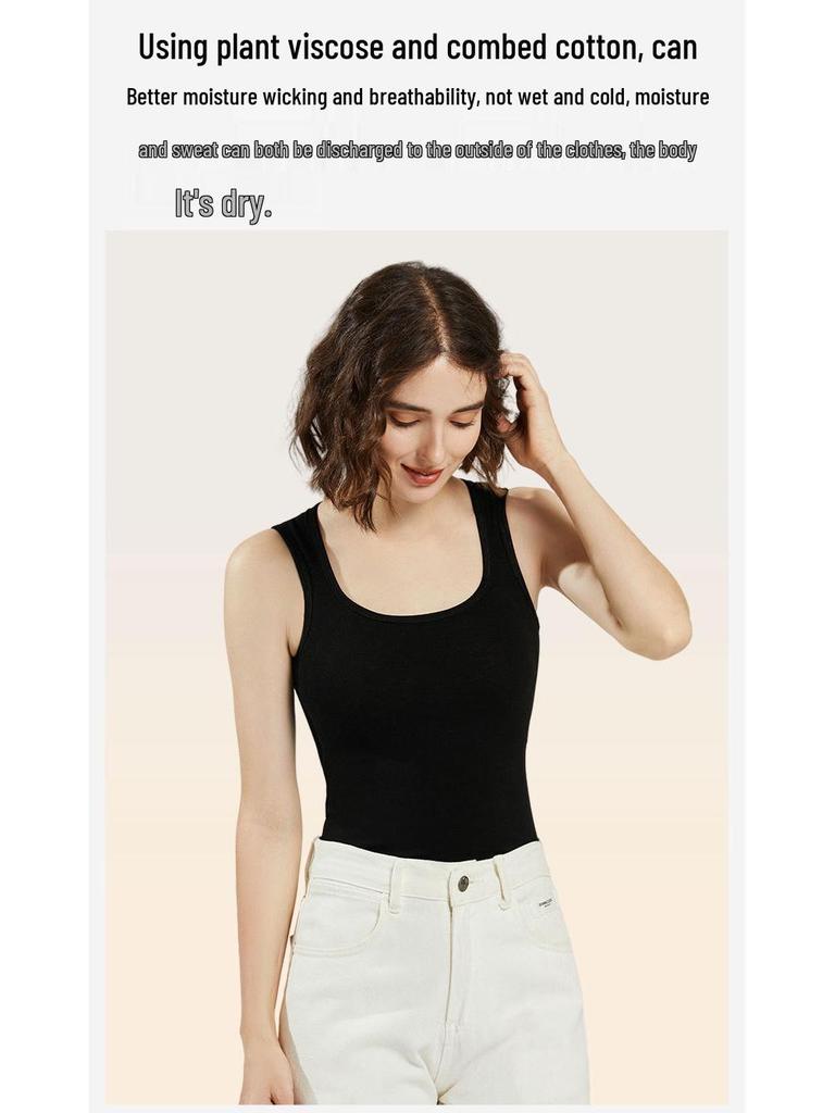 Mulberry Silk Merino Wool Fleece-Lined Vest for Women with Chest Pads and Cut-Out Shoulders, Velvet Inner Layer, for Autumn and Winter