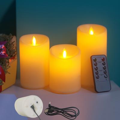 3 шт./компл. USB перезаряжаемые беспламенные электрические светодиодные свечи с дистанционным управлением, столбчатые свечи для домашнего декора, свадебные украшения