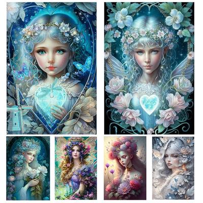 5DDIY Алмазная картина, полный комплект, мультяшная девушка, полный круг, квадрат, художественная мозаика, вышивка, цветок, фея, картина, украшение комнаты