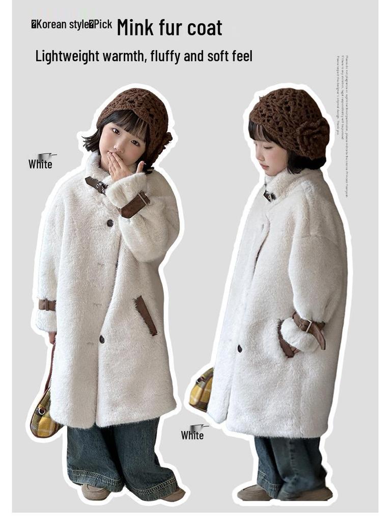 Детское пальто средней длины из искусственного меха норки - Зимняя коллекция 2025