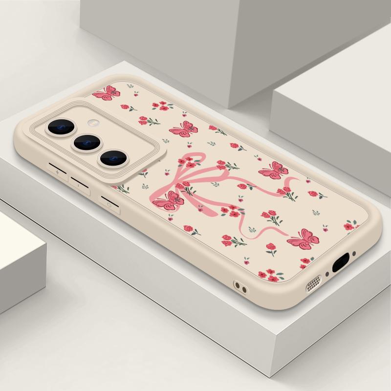 Для Samsung S25 Ultra S24 FE S23 S22 A56 A36 A55 A16 A15 A35 чехол для телефона с бантом и цветочным принтом TPU матовый противоударный мягкий силиконовый защитный чехол для объектива