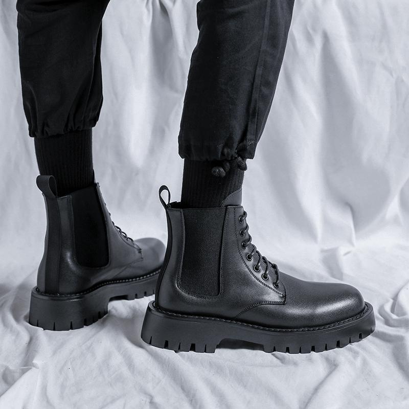 Мужские деловые ботинки на толстой подошве. Модные классические универсальные стили. Обувь для отдыха и моды. Обувь для вечеринок и отдыха для взрослых, офиса и улицы. Мотоциклетная обувь.