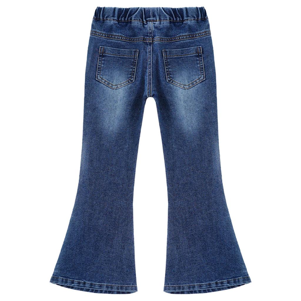 Детские джинсы-клеш в стиле ковбой, милые, расклешенные, облегающие, повседневные, длинные джинсы для девочек