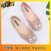Bow Shallow Mouth Ladyshoes Flat Shoes Women's 2025 Spring and Summer New Rhinestone Single Shoes Women