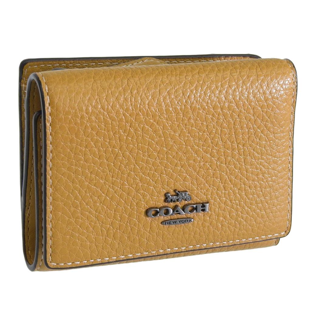 Wallet Trifold Folding Wallet Mini Wallet Compact Outlet Brand Refined Pebble Leather Micro Wallet CM238 [Coach] Women's (FLAX2/Yellow) [Item]