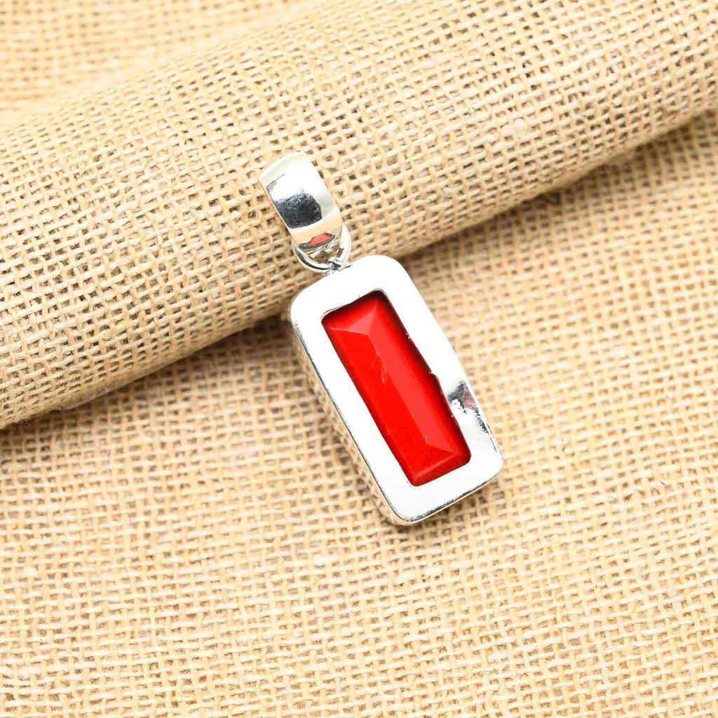 Ограненный красный коралловый драгоценный камень ручной работы из стерлингового серебра 925 пробы, ювелирный кулон Foe Her