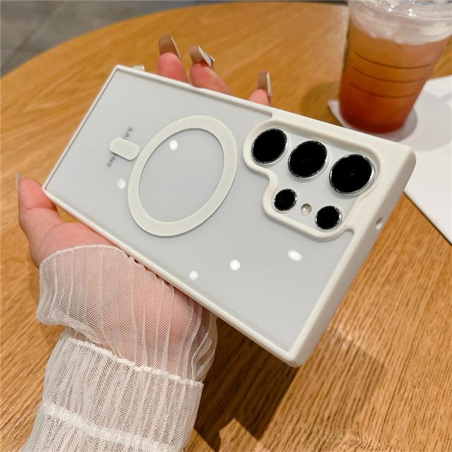For Samsung Galaxy S25 Ultra Luxury Magsafe Magnetic Matte Frame Transparent Phone Case For Samsung S22 S23 S24FE S25 Plus Cover