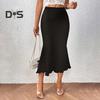 Fishtail Skirt High Waist Hip Wrapped Solid Color Knitting Skirt Mid-calf Length Slim Fit Midi Skirt Daily Wear