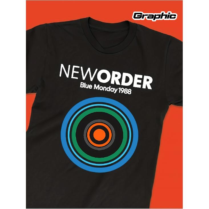 Men's Vintage New Order Blue Monday 1988 T-Shirt - Iconic Album Art & Logo Print, Retro Music Tee for Concerts & Casual Wear, Short Sleeve Crew Neck