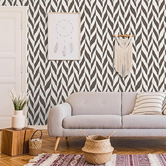 VEELIKE wallpaper in brown chevron - boho geometry for interiors