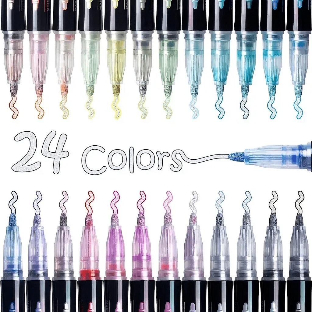 8/12/24/36/48 цветов двухлинейные контурные металлические маркеры-хайлайтеры, ручка с двойной линией Squiggles, волшебные блестящие ручки для рисования