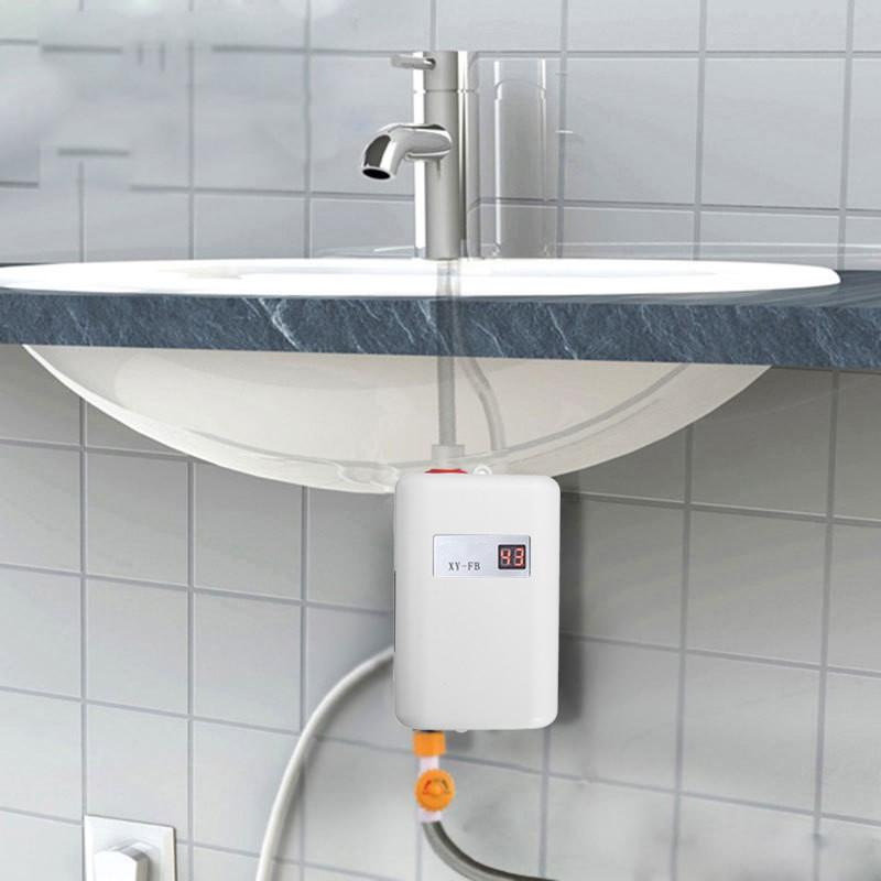 Mini Electric Water Heater Tankless LCD Instant Hot Water Heater Temperature Display 220V 3.8KW