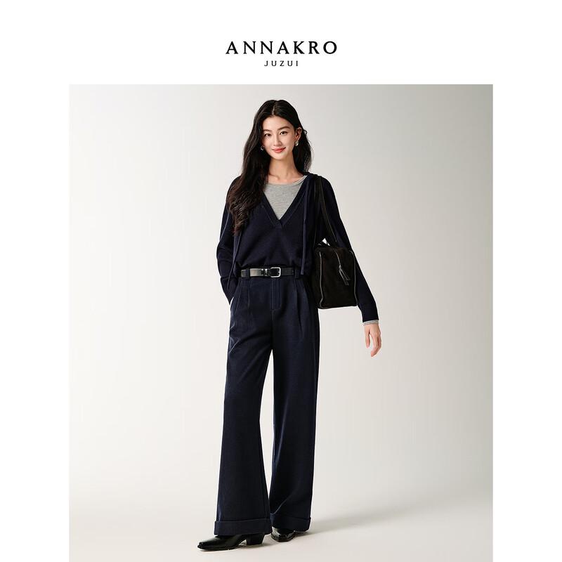 Jiu Zi Anna Co. Women's Loose Fit Pleated Straight-Leg Casual Pants