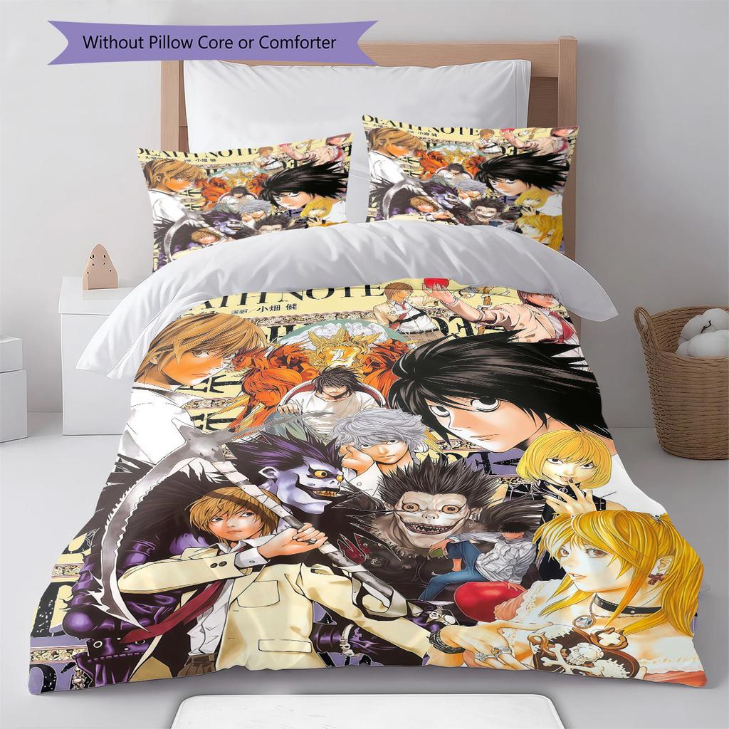 Anime Death Note Pattern Bedding Set Quilt Cover Pillowcase Home Decor Gift (1 * duvet cover + 2 * pillowcase, without core)