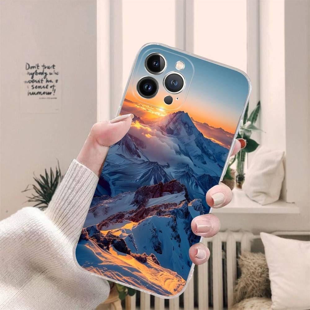 Красивый чехол для телефона 'Закат в заснеженных горах' для IPhone 17 16 15 14 13 11 12 Pro Max 16 Plus Прозрачный