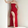 New Women's Elegant and Elegant Strapless Sexy Backless High-slit Solid Color Dress Long Skirt