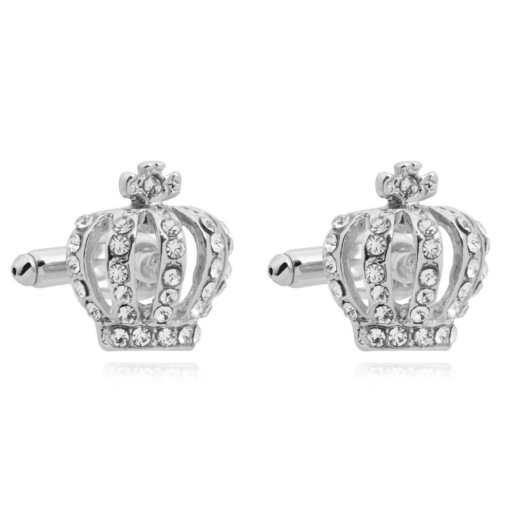 European & American Fashion Elegant Full Diamond Metal Crown Cufflinks for Ladies