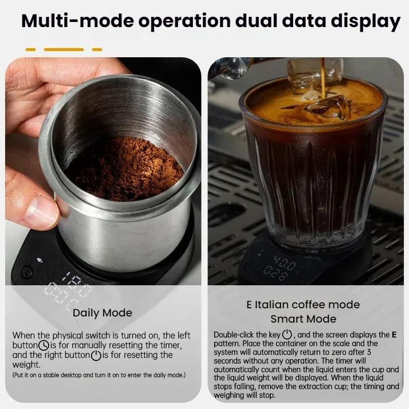 Mini Coffee Scales Electronic Italian Coffee Bean Scale Palm Size Timing Weighing Scale Home Kitchen Tool Coffee Bar Accessories