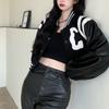 Jackets Women's Bomber Black Coats Leather Baseball Short Coat Y2k Jacket Woman Goth Clothing Streetwear