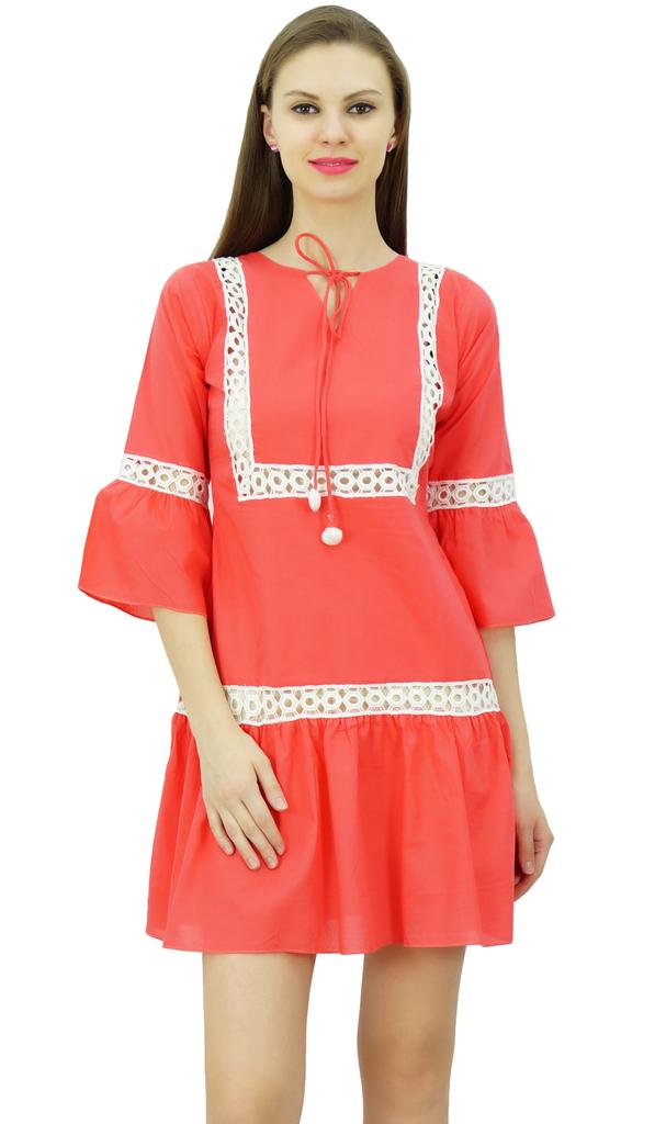 Bimba Летнее короткое платье в стиле бохо с рюшами и рукавами, мини-платье в стиле бохо, шикарный пляж