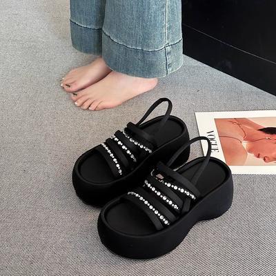 Маленький мужчина увеличивает рост, супер женские высокие каблуки, летние водонепроницаемые туфли на толстом каблуке, босоножки со стразами, туфли на танкетке с толстой подошвой