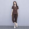 Женский летний комплект из двух предметов, повседневный комплект из топа с короткими рукавами и укороченных брюк, свободная одежда для отдыха, наряд для офиса и домашней вечеринки