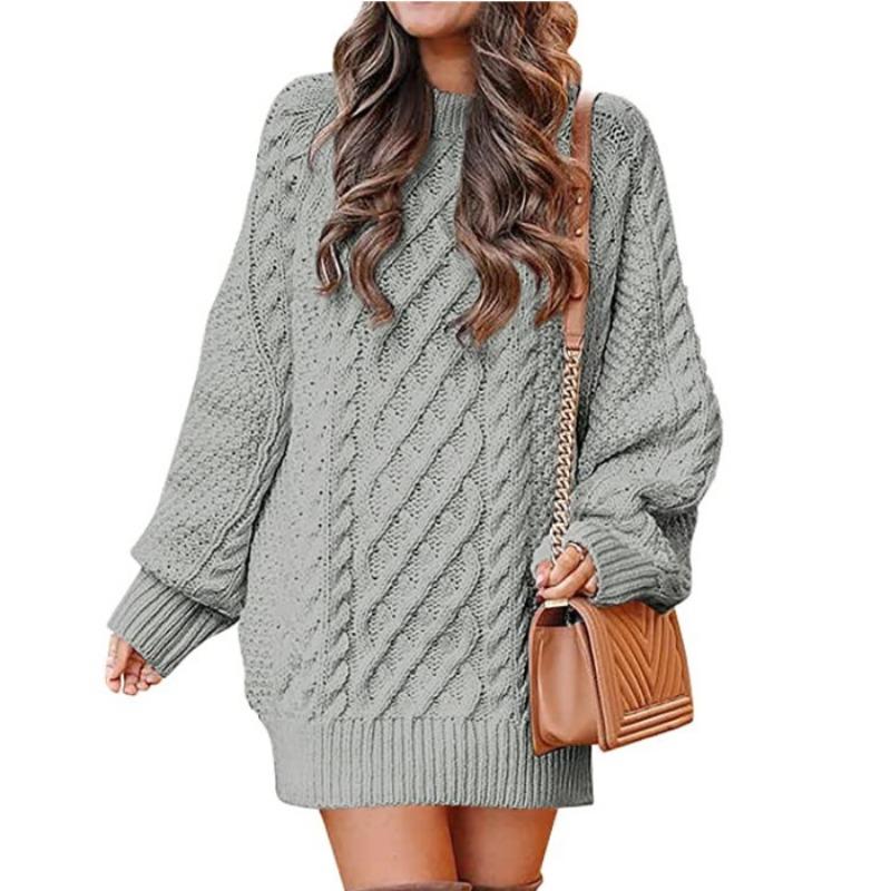 Cross-border Amazon Europe Round Neck Long Sleeve Knit Sweater Medium-length Women's Dress Thickened Needlework
