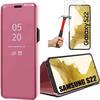 Protective Case for Samsung Galaxy S22 - BOOLING - Smart Case - Mirror Effect - Shockproof - Pink - 2 Tempered Glass