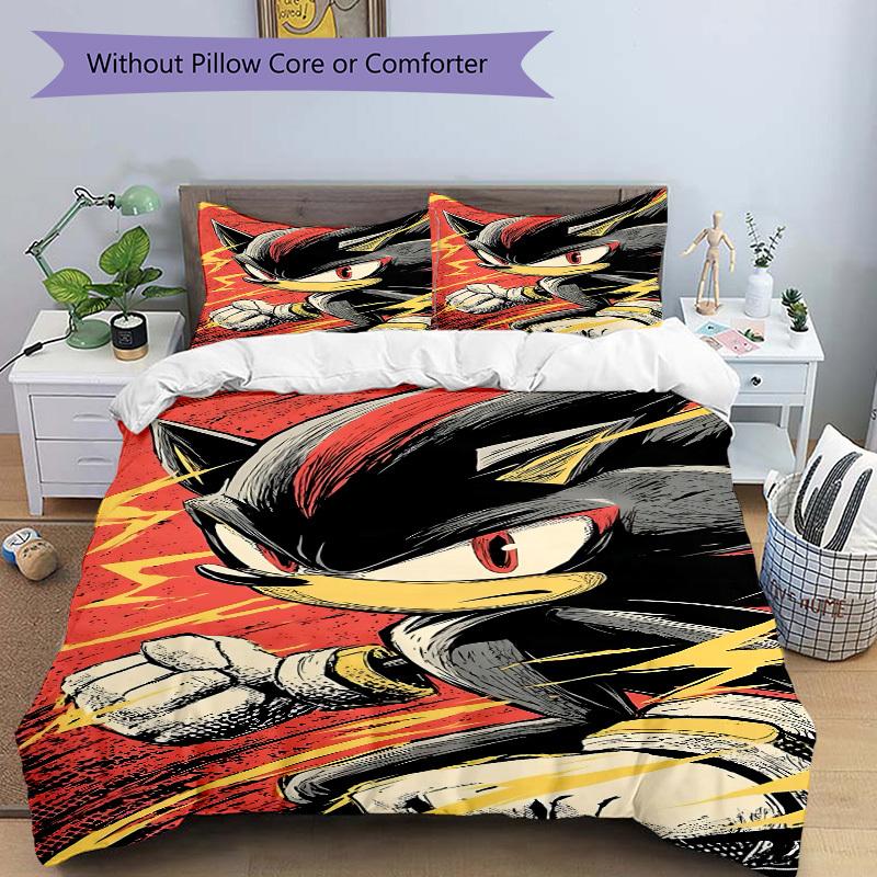 3pcs bedding set Sonic Hedgehog Includes 1 Comforter + 2 Pillowcases, Without Pillow Inserts, Soft Comfortable,a0910232