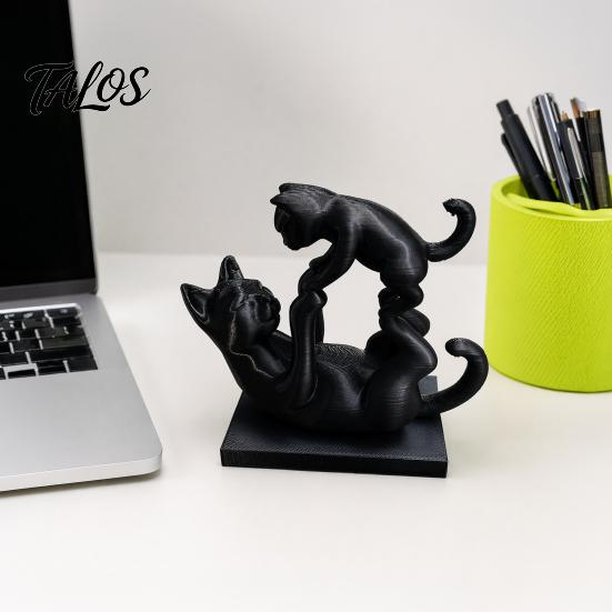 Коллекционная статуэтка кота, 3D-печать, черная фигурка, современная статуэтка котенка, фигурка животного на полку, настольное украшение для дома и офиса, подарок для любителей