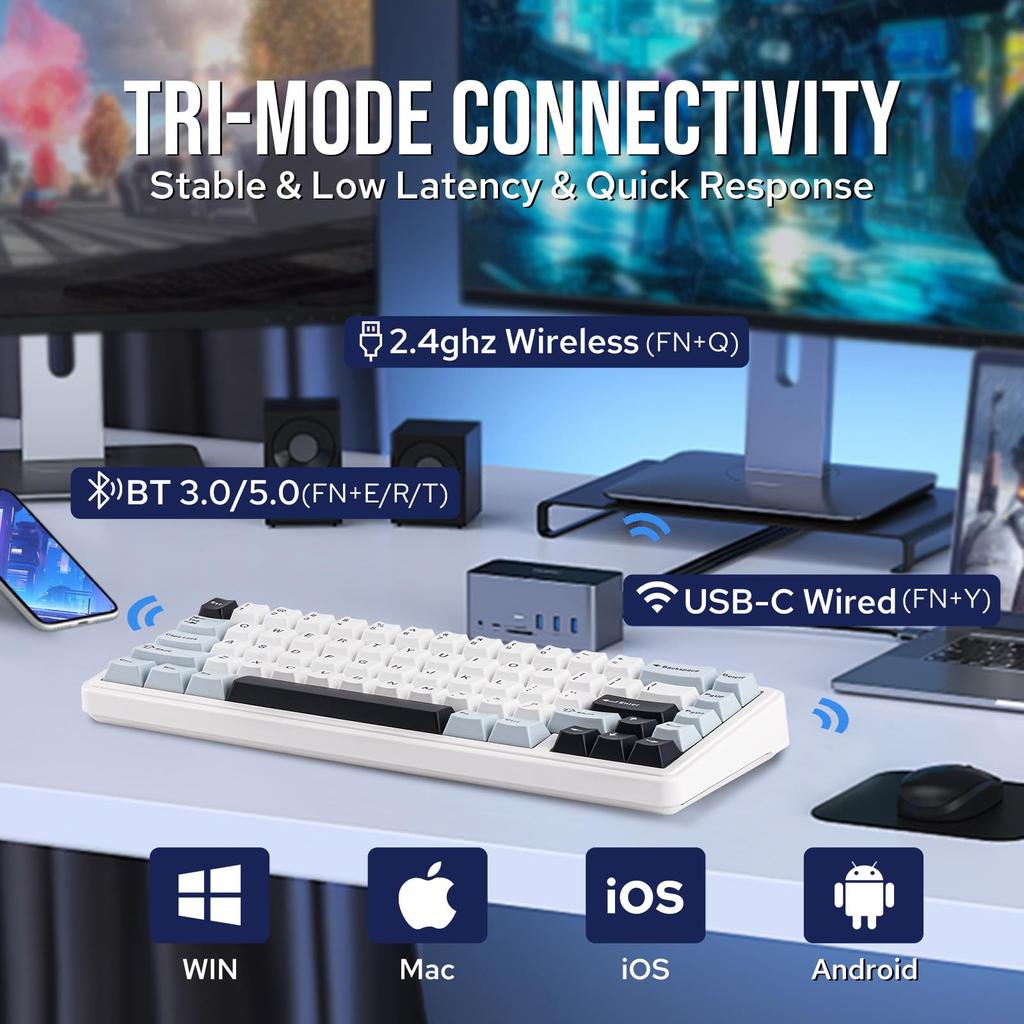 Новая беспроводная механическая клавиатура EPOMAKER x AULA F65, прокладка, настраиваемая игровая клавиатура, подсветка RGB, оснащенная смазанным линейным переключателем. Технические характеристики