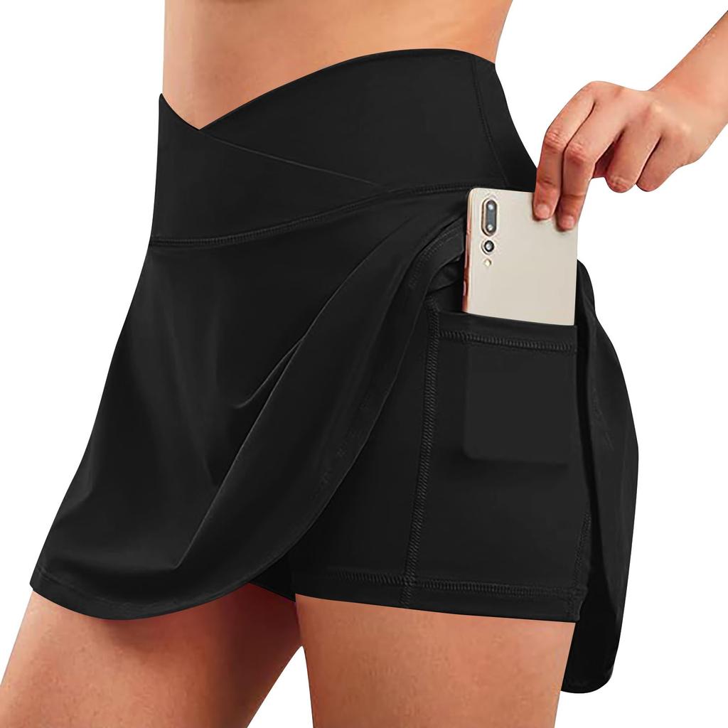 Women's Casual High Waist Solid Color Short Half Skirt Sports Skirt Pleated Skirt