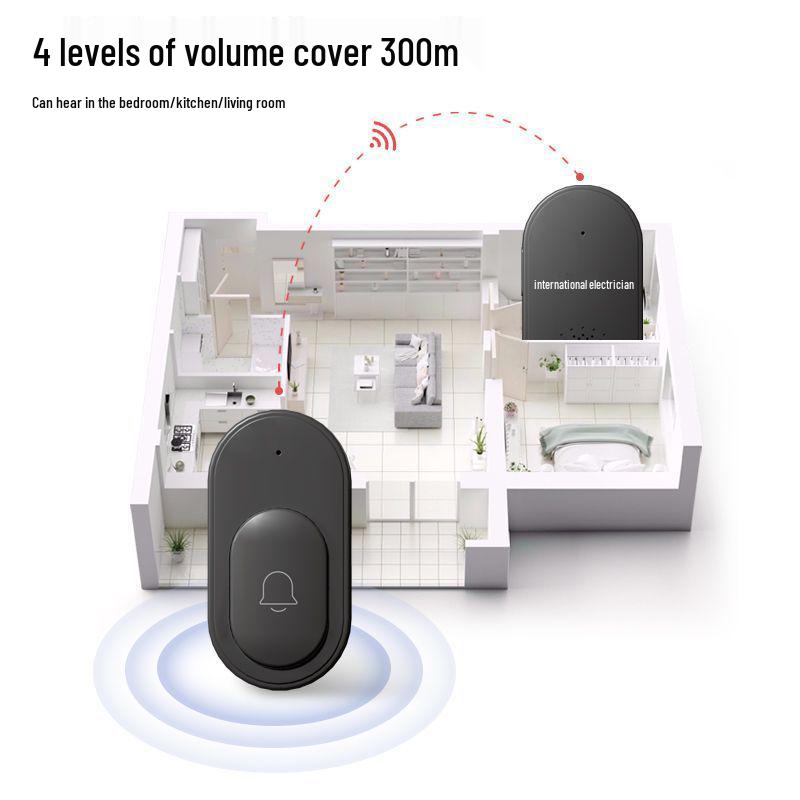 Черный беспроводной дверной звонок с пультом дистанционного управления, большой дальности, без сверления, система «один к двум» для дома