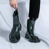 Модная мужская обувь ПУ Черный Зеленый Большой палец Толстая подошва Износостойкие ботинки Бизнес Мода Бренд Челси Ботинки Размер 38-45 Мужские ботинки