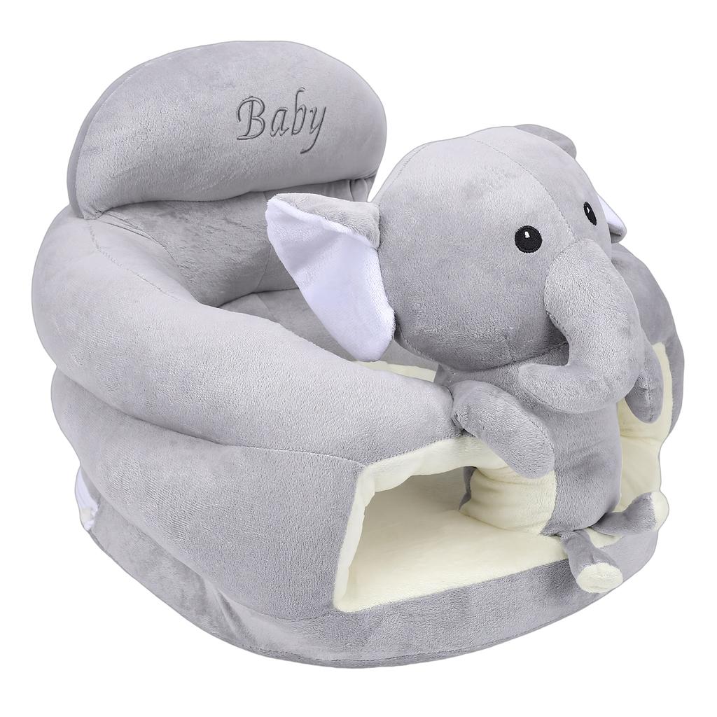 Infant Support Seat Soft Plush PP Cotton Cute Cartoon Animal Baby Sit Up Chair for Home Dark Gray Elephant