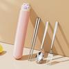 Cat Paw Spoon Fork Chopsticks Set Portable Travel Tableware Set Stainless Steel Cutlery Set  Travel