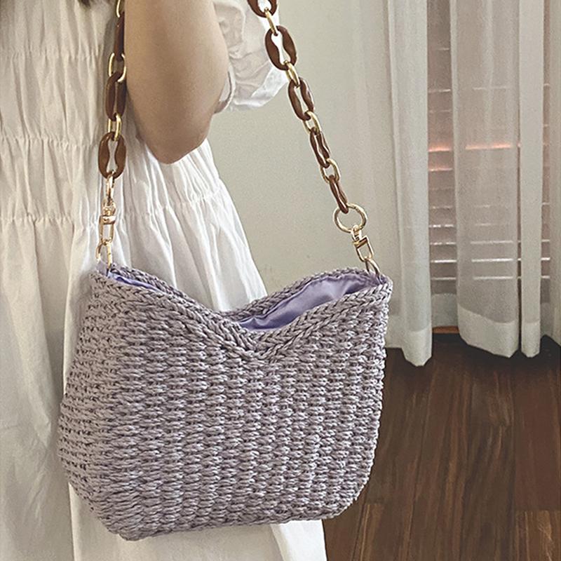 Chain Straw Shoulder Summer Yogodlns Beach Bag For Women Handbag Rattan Hobo Bag Causal Woven Basket Underarm Bag Female Clutch Purse