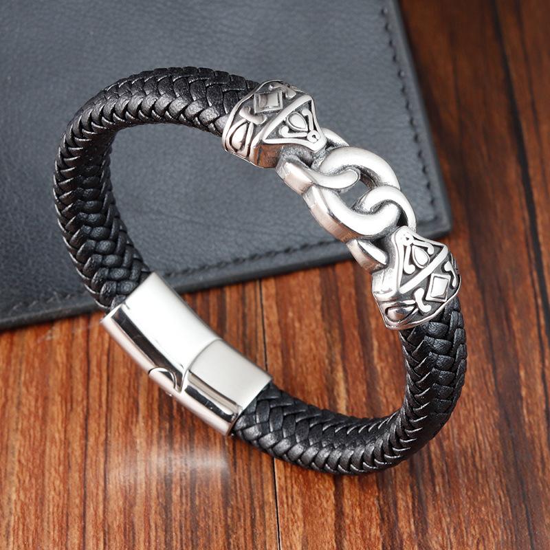 Vintage Cross Bracelet for Men Stainless Steel Braided Leather Rope Bracelet Hip Hop Punk Male Jewelry Accessories