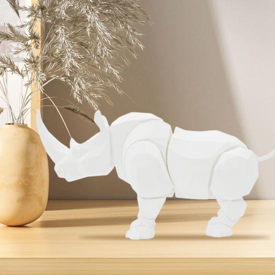 Articulated Rhino Statue White Rhino Figurine with Flexible Joints Rhino Fidget Toy for DIY Coloring Home Office Car Decoration