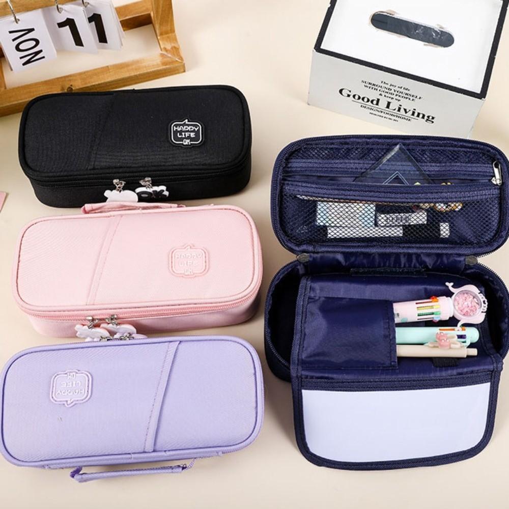 Pen Slot Students Pen Bag Large Capacity Stationery Storage Pouch with Handle Pencil Cases  Girls