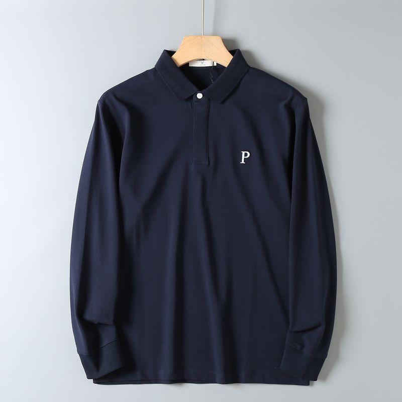 Foreign Trade Surplus Autumn High-Density Pique Cotton Hidden Placket Skin-Friendly Breathable Stretchy Business Casual Long-Sleeve Polo Shirt for Men