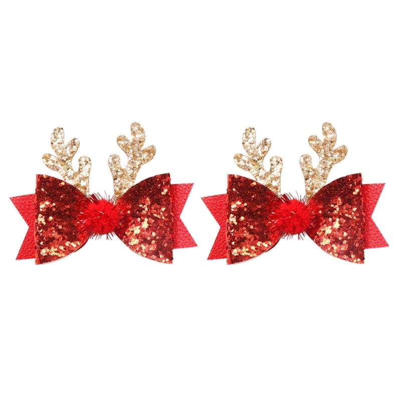 Sparkling Hair Clip with Sequins Cute Bowknot Deer Horn Hairpin for Girls Perfect Festive Headwear Christmas Present