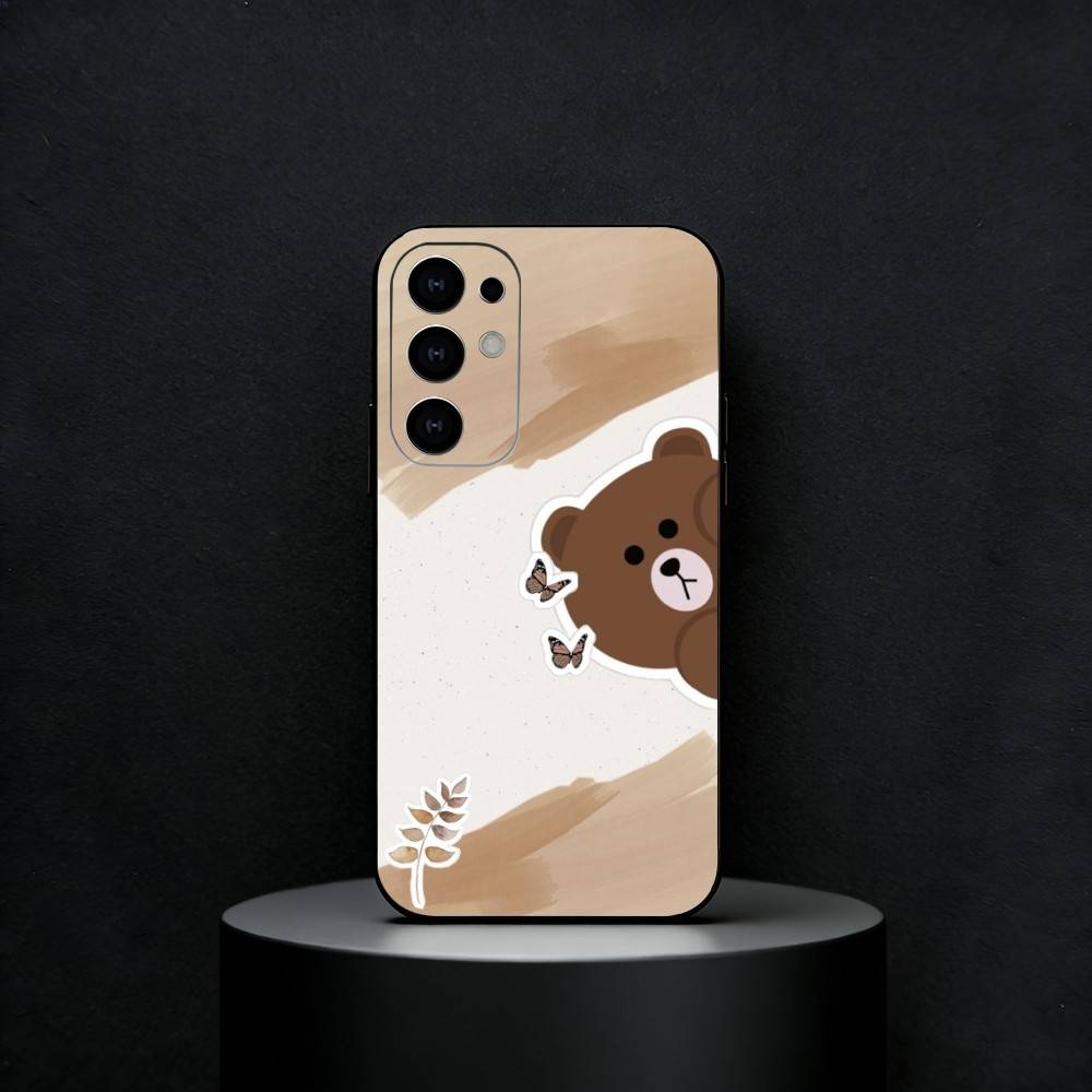 Cute Brown Bear Phone Case For Samsung S25,S24,S23,S22,S21,S20,Ultra,Plus,FE Black Soft Cover