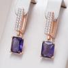 Блестящие фиолетовые квадратные серьги-капли из натурального циркона для женщин, модные, цвета розового золота, винтажные, для вечеринок и на каждый день