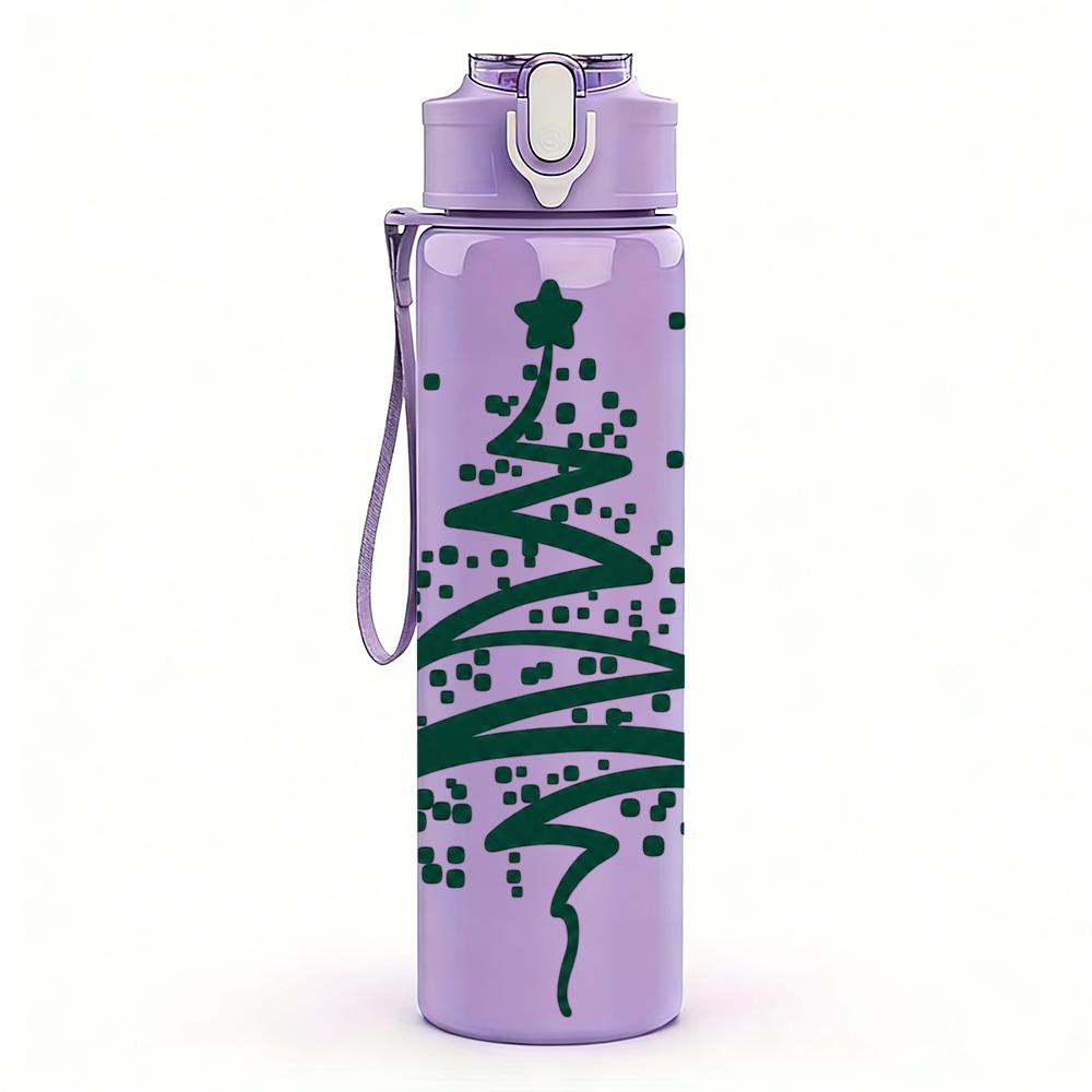 1PC Minimal Christmas Tree 750ml Color Plastic Sports Water Bottle Leakproof Flip Straw Lid Suitable for Sports Office Home Use