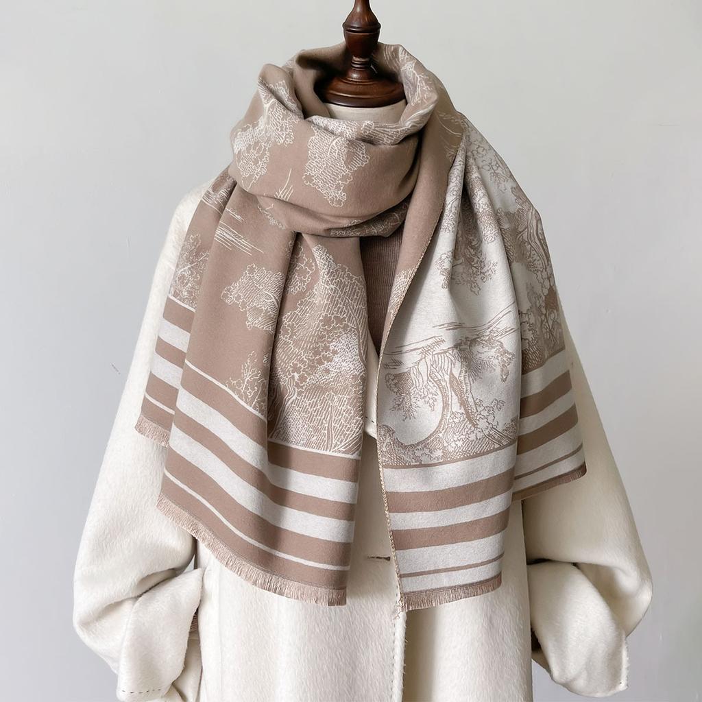 Зимний шарф для женщин, роскошный дизайн, принт, кашемировые шали, женские накидки, толстые, теплые, буфанда, эшарпе, пашмина, палантин