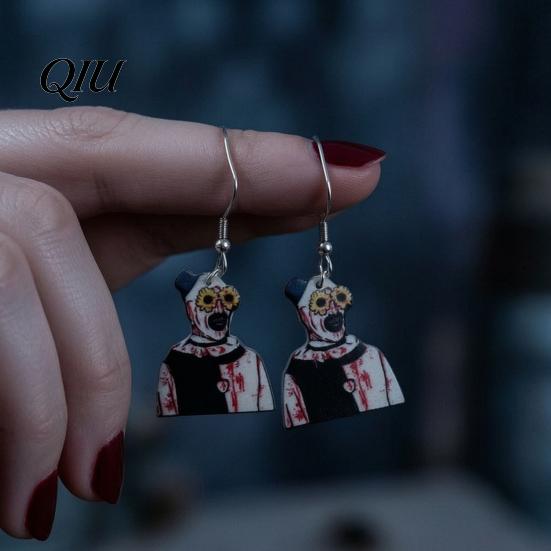Creepy Clown Theme Accessories 1 Pair Halloween Dangle Drop Earrings for Women, Scary Blood Unique Party Favors Acrylic Earrings, Creative Punk