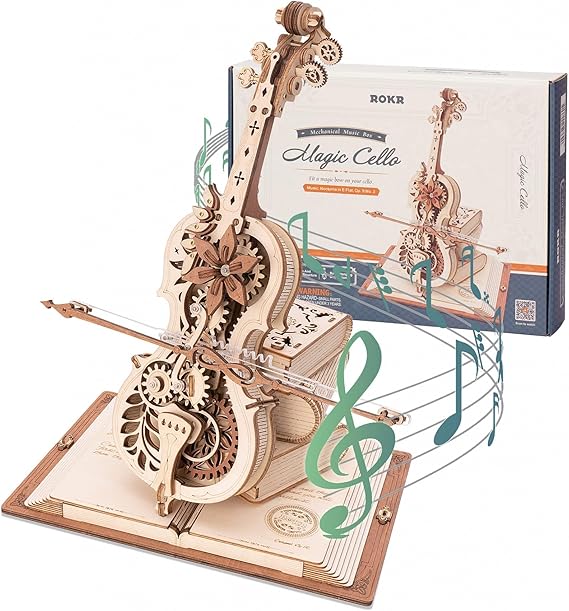 ROBOTIME AMK63 Magic Cello Adults 3D Puzzles -3D Wooden Puzzles for Adults - Wooden Music Box Puzzle to Build - Unique Music Gift Hobby Kits