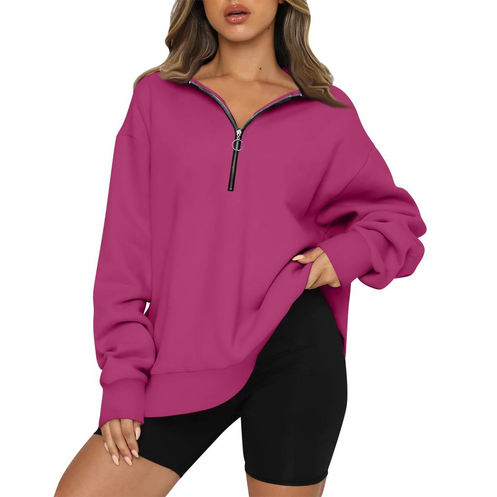 Женский повседневный модный однотонный топ с длинными рукавами на молнии