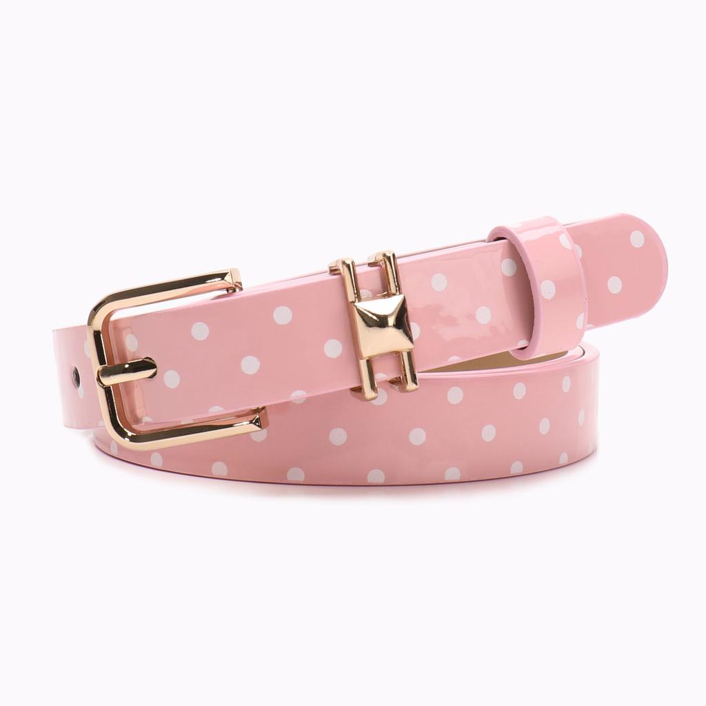 Women's Polka Dot Belt with Gold Buckle - Candy Color Patent Leather Waistband, Trendy Y2K Fashion Accessory for Jeans Dresses